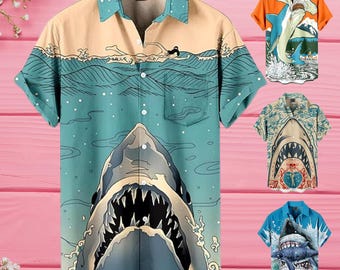 Men's Hawaiian Shirt,Ocean Print Shirt, Funny Short Sleeve Button Down
