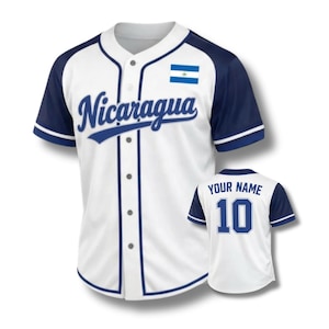 Nicaragua Baseball Jersey, Custom Name Number, Blue White Fan Shirt