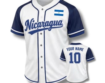 Nicaragua Baseball Jersey, Custom Name Number, Blue White Fan Shirt