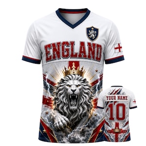 England Name Patch 3D Soccer Jersey, Custom Hybrid Mesh V-Neck Fan Shirt Gift