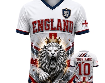 England Name Patch 3D Soccer Jersey, Custom Hybrid Mesh V-Neck Fan Shirt Gift