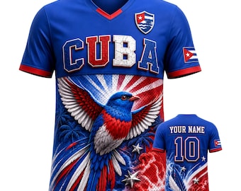 Cuba Name Patch Jersey 3D, Custom Hybrid Mesh V-Neck Country Pride Shirt Gift