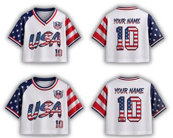 USA Crop Top Football Jersey Personalized, Custom Name Number Soccer Fan Shirt Women Gift