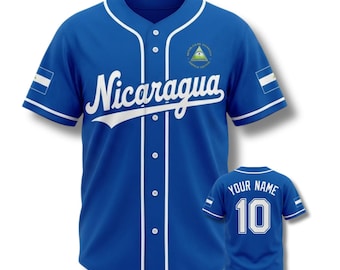 Nicaragua Baseball Button Up Jersey, Custom Name & Number Back
