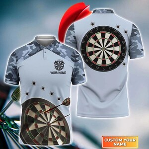 Custom Darts Camo Polo Shirt – Personalized Dartboard Target Shirt with Bullet Hole Design