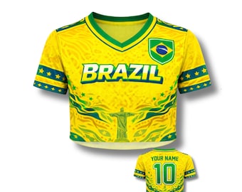 Brazil Crop Top Jersey 3D Mesh Soccer Shirt Women Custom Name Number WC 2026