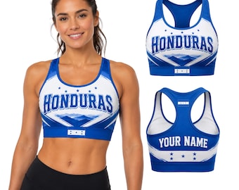 Honduras Sports Bra, Honduran Flag Racerback Bra, Custom Name Workout Top