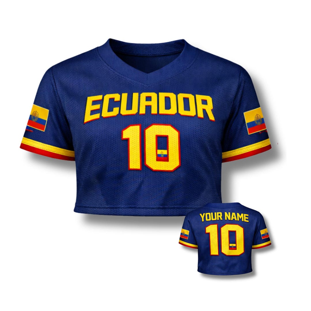 Ecuador Crop Top Soccer Jersey, Custom Name Number Mesh Shirt, Women ...
