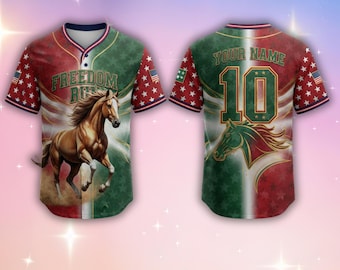 Custom Name Freedom Run Horse Baseball Jersey, Patriotic USA 3D Shirt