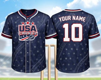 Custom USA Cricket Jersey, Patriotic Stars, Button Front