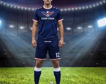 Custom USA Soccer Jersey and Shorts Set, Personalized Football Kit
