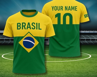 Custom Brasil Football Fan Shirt, Personalized Name Number 10 Soccer Jersey