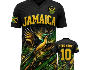 Jamaica Name Patch Jersey, Custom Hybrid Mesh V-Neck Shirt, 3D Country Pride Gift