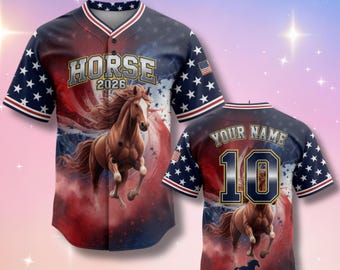 Custom 3D Horse Baseball Jersey, Patriotic Rodeo Gift, Year of The Horse 2026