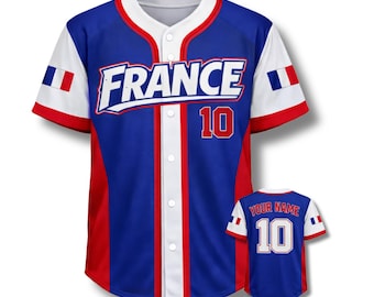 France Baseball Jersey Custom Name & Number Blue Red Unisex Shirt