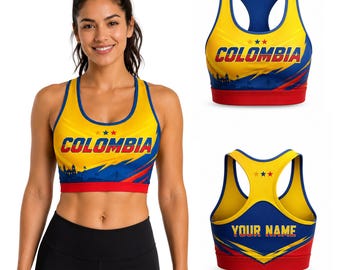 Colombia Sports Bra, Colombian Flag Racerback Bra, Custom Name Workout Top