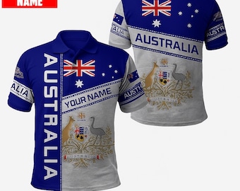 Custom Australia Flag 3D Polo Shirt – Personalized Aussie Coat of Arms Name Polo