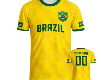 Spersonalizowana koszulka piłkarska reprezentacji Brazylii, żółto-zielona koszulka piłkarska, prezent dla kibica