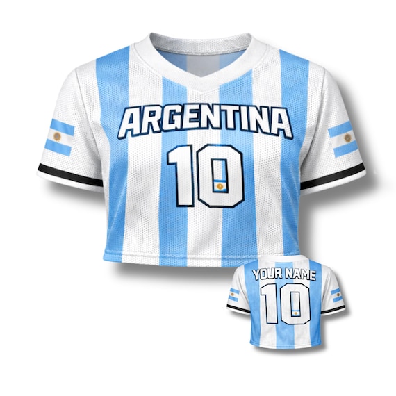 Argentina Crop Top Soccer Jersey, Custom Name Number Mesh Shirt