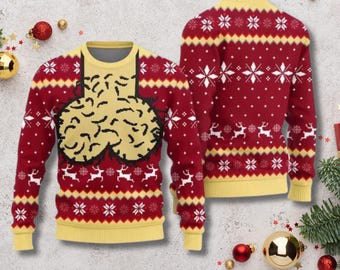 Naughty Hairy Chest Ugly Christmas Sweater, Red Funny Adult Xmas Jumper, Risque Gag Gift
