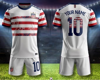 Custom USA Soccer Jersey and Shorts Set, Personalized Name Number Football Kit