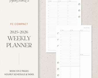 FC Compact | 2025-2026 Weekly Planner Pages, Franklin Covey Compatible, Hourly Layout