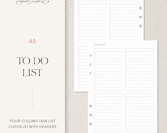 A5 | Four Section To Do List for Prioritized Planning