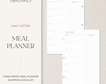 Half Letter | Weekly Meal Log & Shopping List
