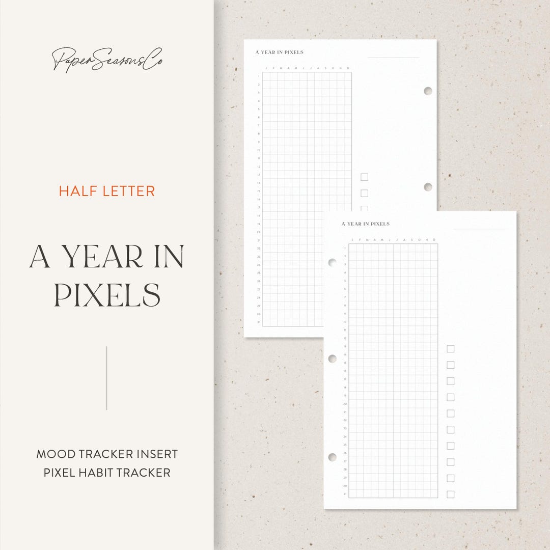 Half Letter | A Year in Pixels | Mood & Habit Tracker | Printable ...