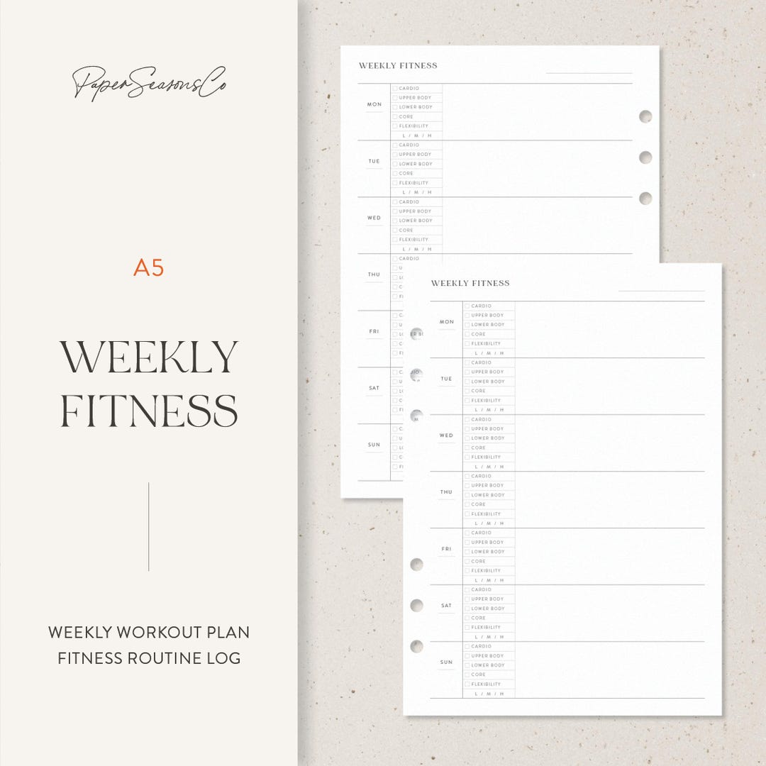 A5 | Weekly Fitness Planner | Workout Routine Log | Printable Insert - Etsy