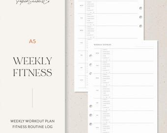A5 | Planejador de condicionamento físico semanal | Registro de rotina de exercícios | Encarte para impressão