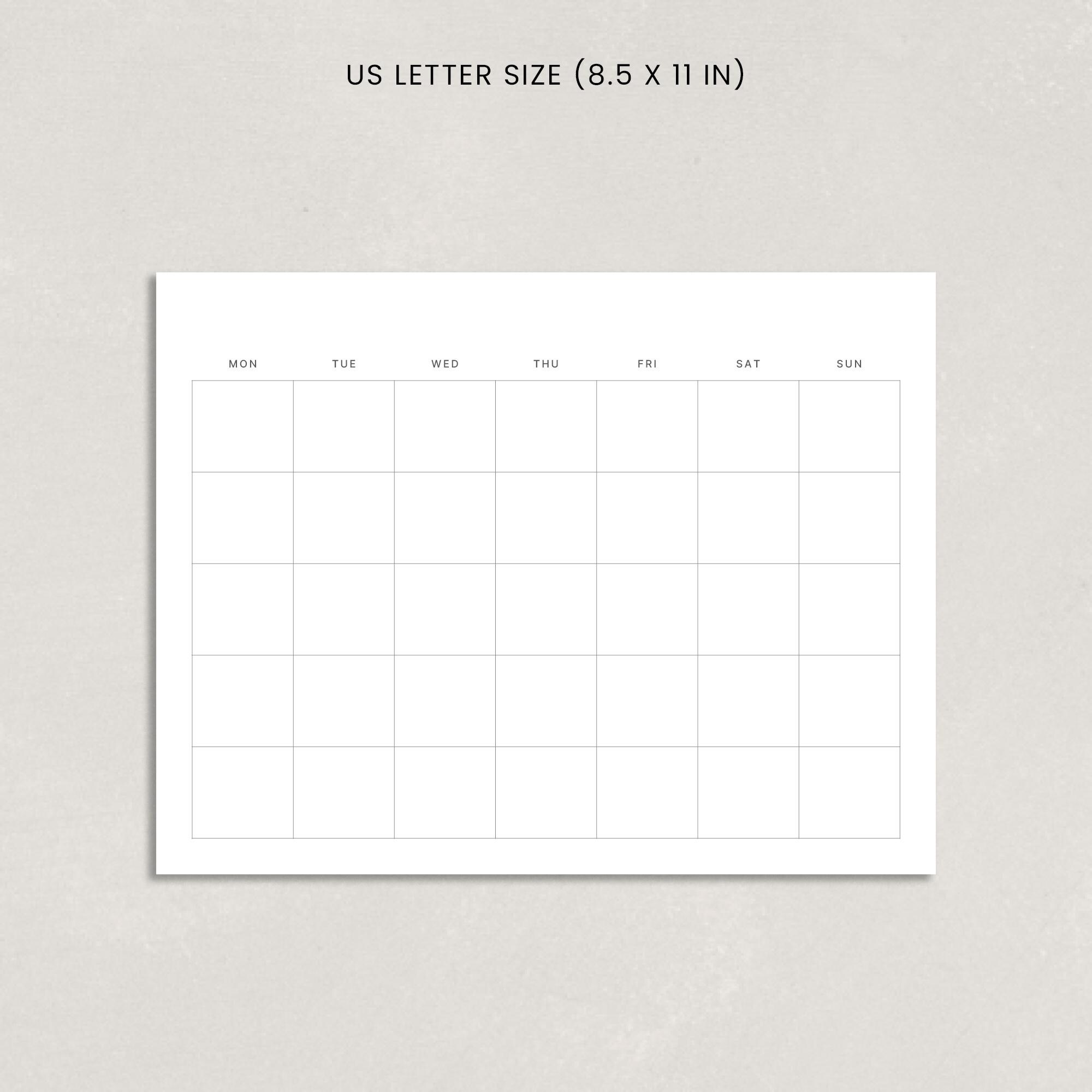 Minimal Monthly Planner | Horizontal One-page Calendar Layout | A4 A5 ...