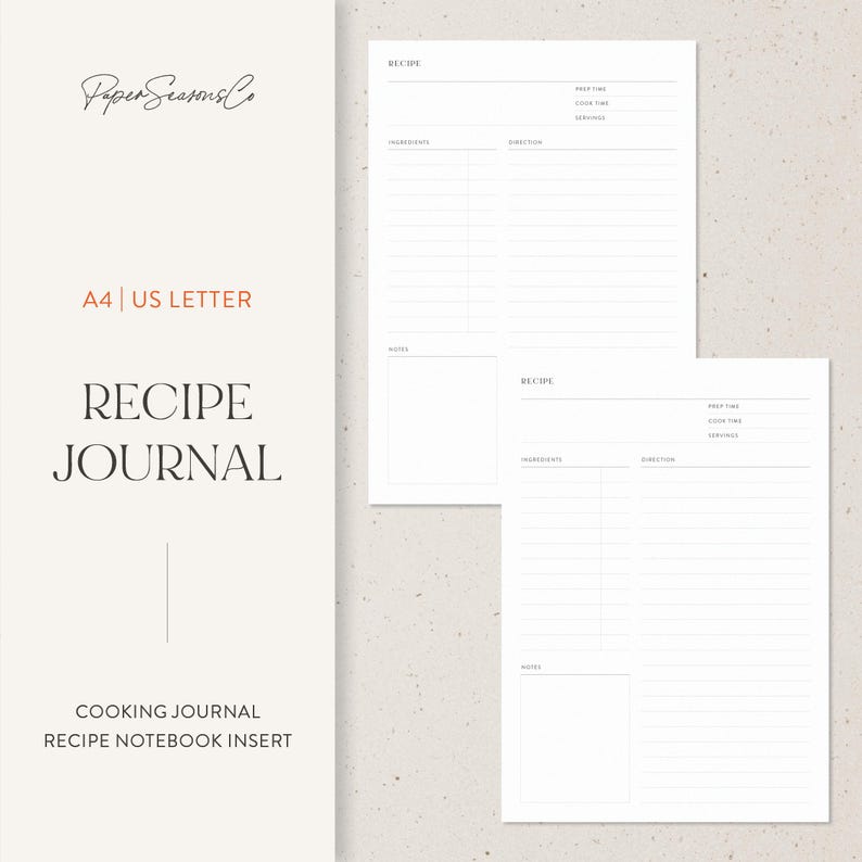 Cookery Note A4, US Letter | Recipe Journal | Cooking Notebook Insert | Printable ...