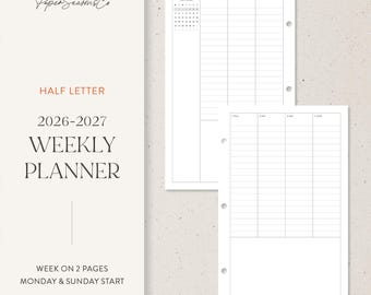 Half Letter | 2026–2027 Minimal Weekly Planner Refill Mini Calendar