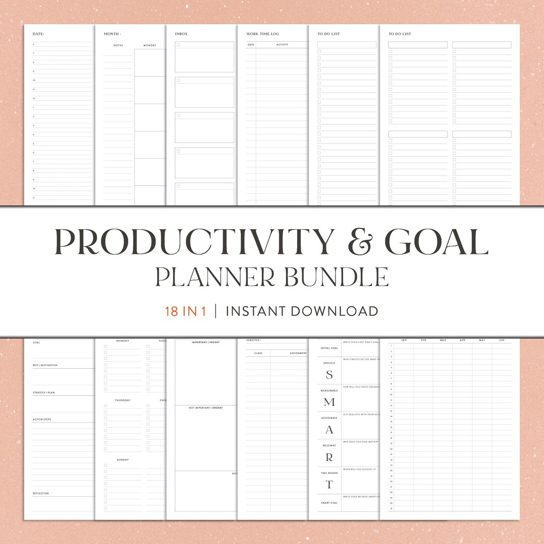 Productivity & Goal Planner Bundle | 18 in 1 Printable Kit | Digital ...