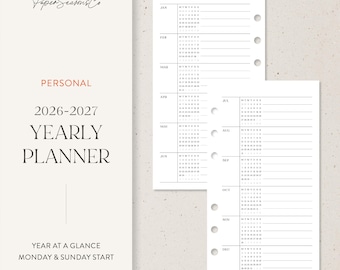 Personal | 2026–2027 Serif Yearly Planner Insert Minimal Annual Layout