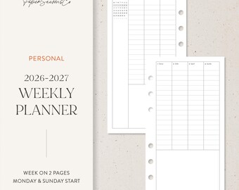 Personal | 2026–2027 Minimal Weekly Planner Refill Mini Calendar