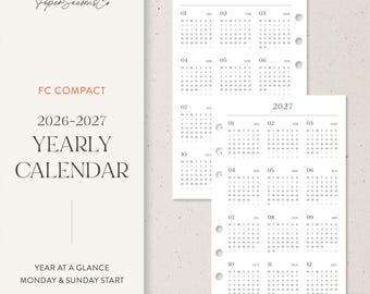 FC Compact | 2026–2027 Minimal Yearly Calendar Year at a Glance