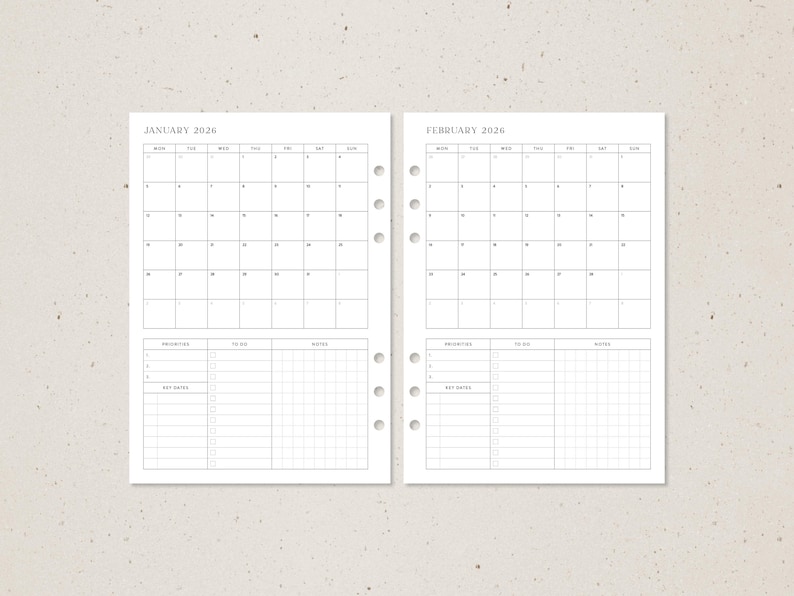 A5 | 2026-2027 Monthly Insert Printable, Calendar Overview With to Do ...
