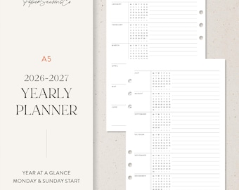 A5 | 2026–2027 Yearly Planner Refill Clean Minimal Layout