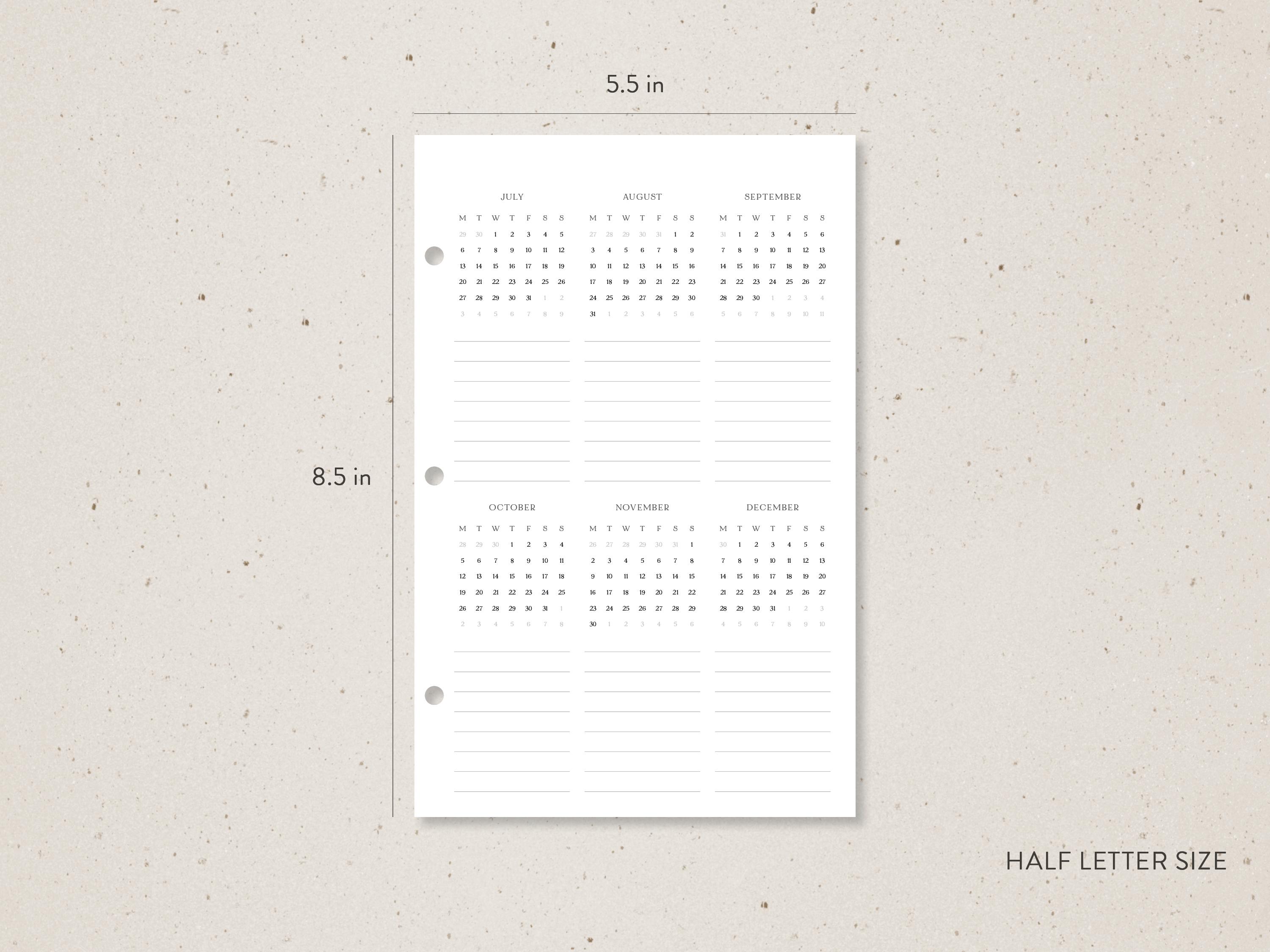 Half Letter | 2026-2027 Future Log Insert With Yearly Overview Calendar ...