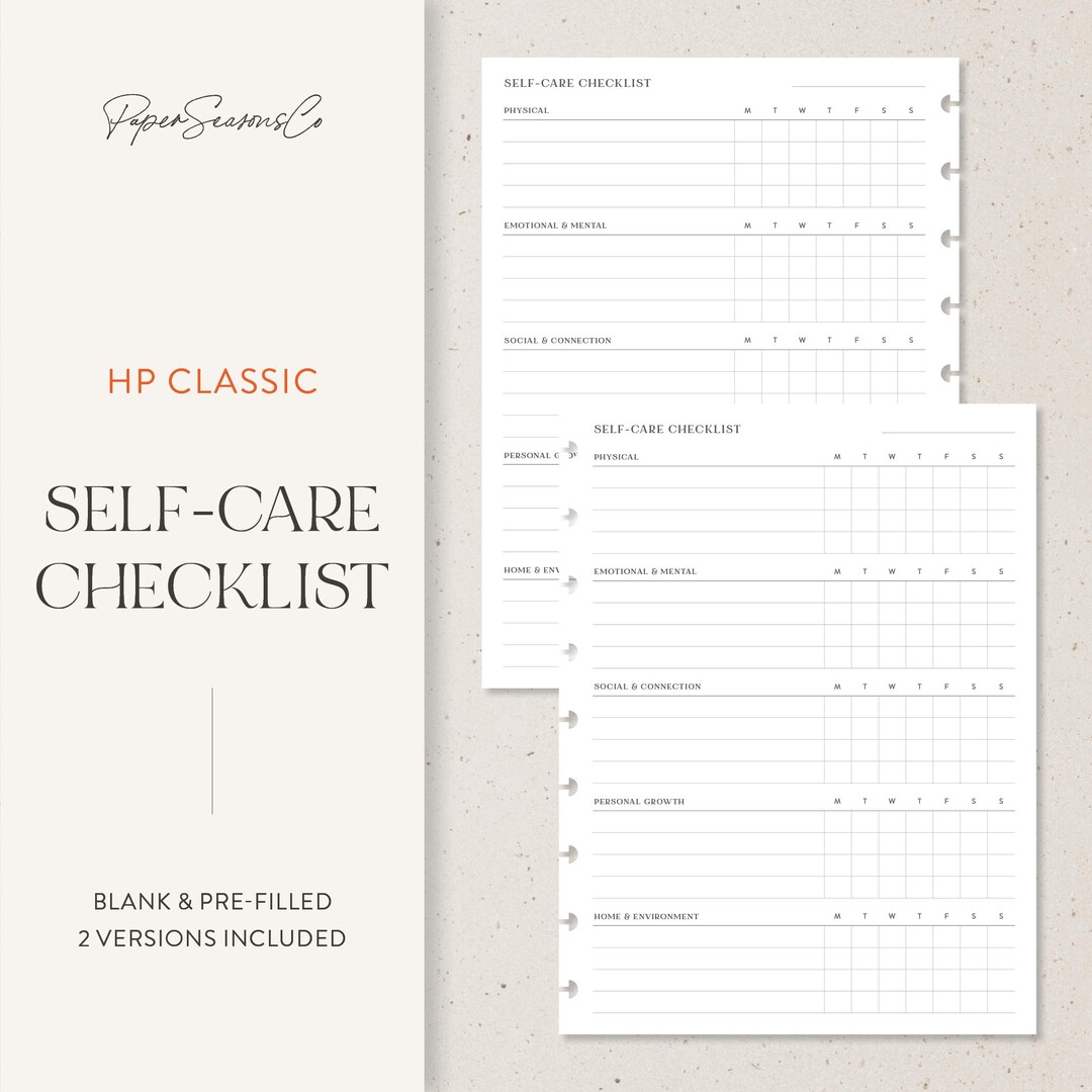 HP Classic | Self-care Checklist | Wellness Routine Log | Printable ...