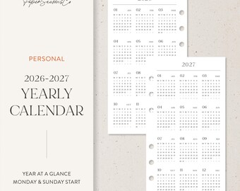 Personal | 2026–2027 Minimal Yearly Calendar Year at a Glance