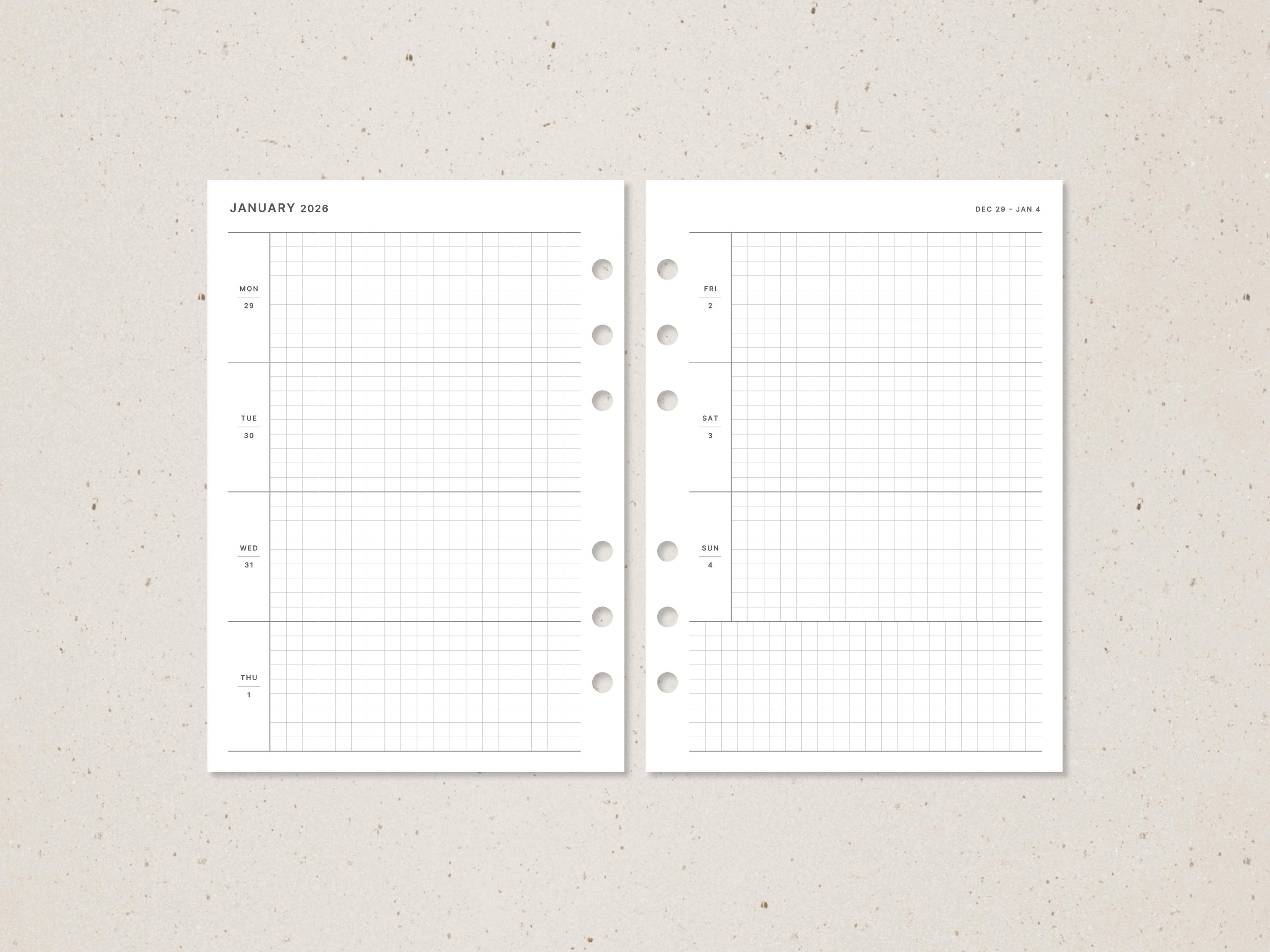 Personal Wide | 2026-2027 Weekly Layout Insert, Minimal Grid Design - Etsy