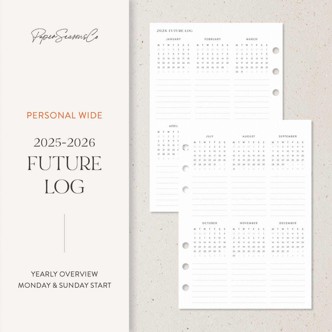 Personal Wide | 2025-2026 Future Log Insert With Yearly Overview ...