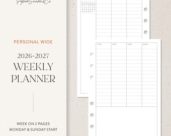 Personal Wide | 2026–2027 Minimal Weekly Planner Refill Mini Calendar