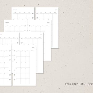 May include: White paper calendar inserts for 2026 and 2027, featuring monthly layouts from January to December. Each page has a grid format with days and dates. The text "2026, 2027 | JAN - DEC | DATED" is visible in the lower right corner.