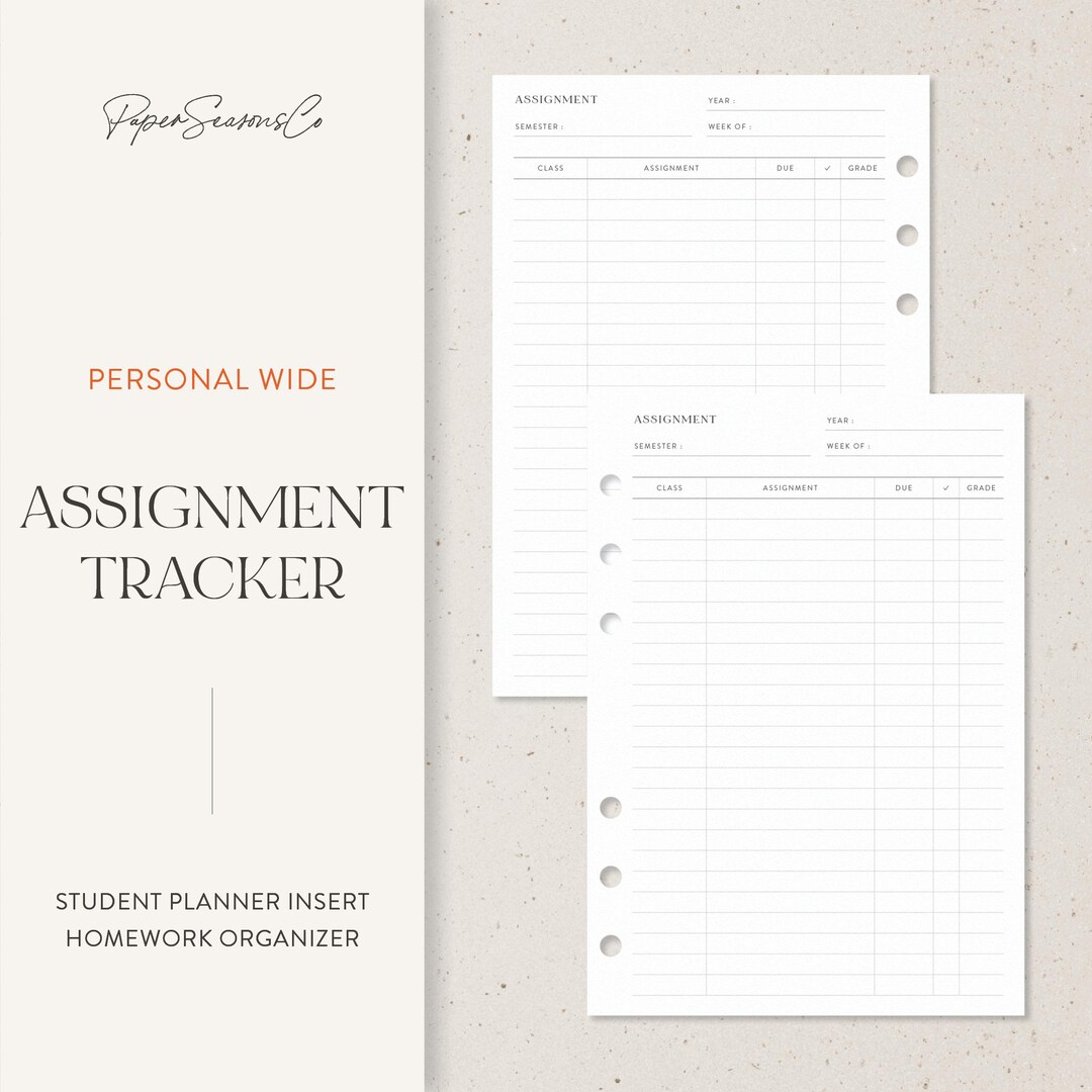Personal Wide | Assignment Tracker Planner Insert, Homework Organizer ...