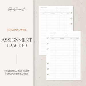 Personal Wide | Assignment Tracker Planner Insert, Homework Organizer for Students