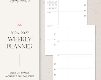 A5 | 2026–2027 Weekly Planner Refill Minimal Box Layout